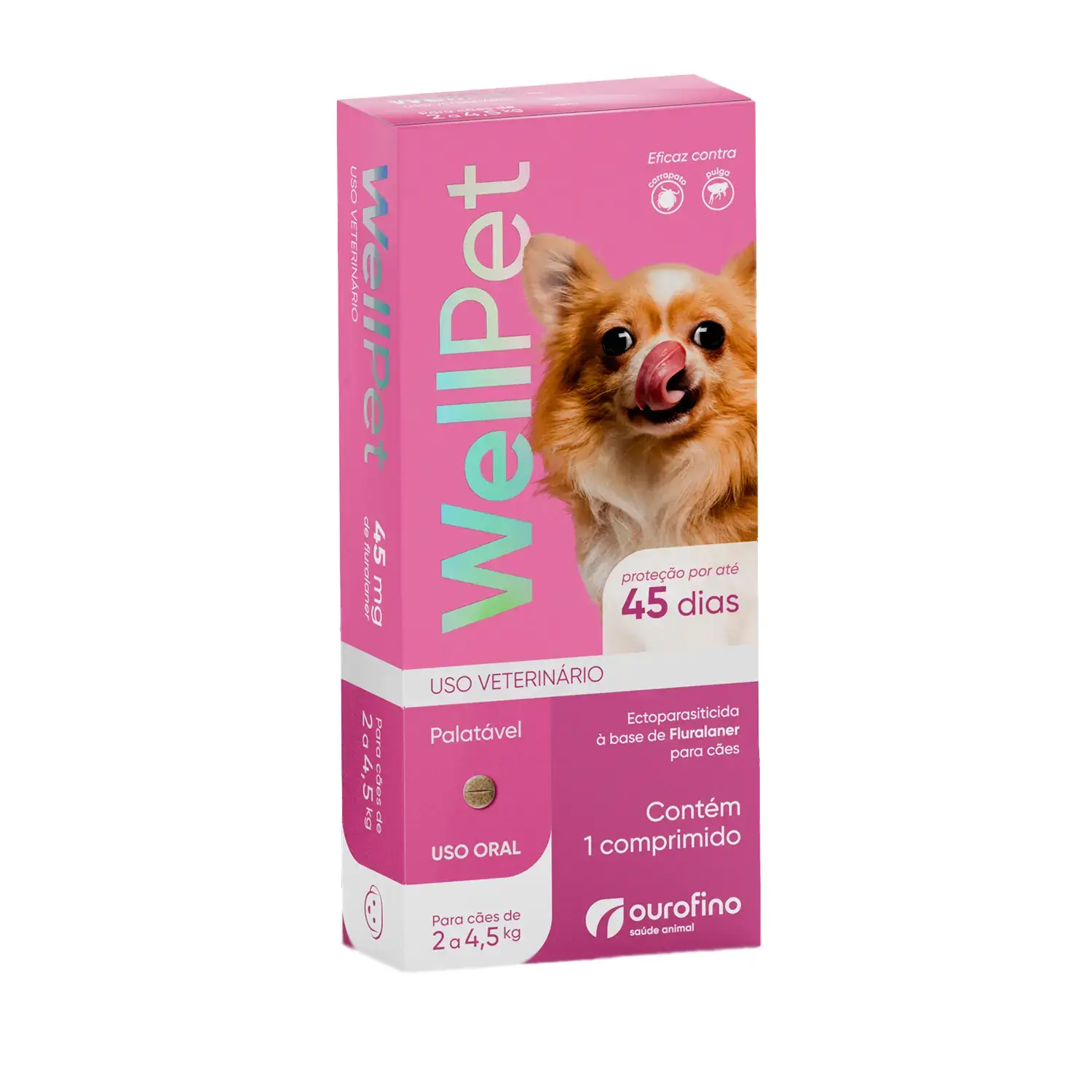 Antipulgas e Carrapatos Wellpet 45 mg para Cães 2 a 4,5 kg